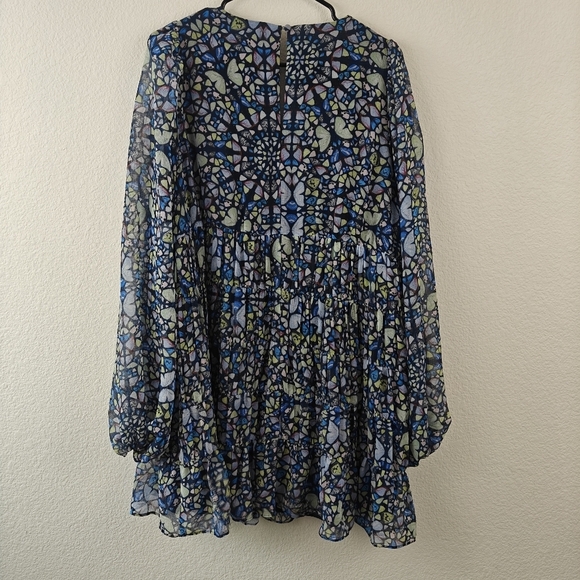 Ted Baker Tiered Swing Mini Dress Butterfly Print Long Sleeve in Blue Size 8 - Picture 14 of 16